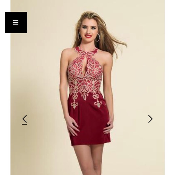 Maroon Hoco dress w/ gold and iridescent detail - Picture 1 of 7